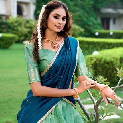 Lorenvalley Pista Kanchipuram Zari Weaving Work Lehenga Choli with Dupatta