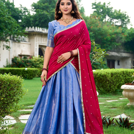 Lorenvalley Royal Blue Kanchipuram Zari Weaving Work Lehenga Choli with Dupatta