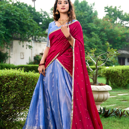 Lorenvalley Royal Blue Kanchipuram Zari Weaving Work Lehenga Choli with Dupatta