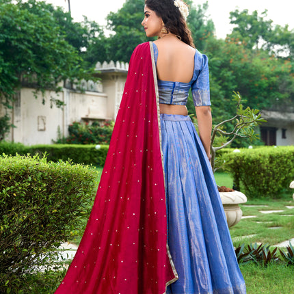 Lorenvalley Royal Blue Kanchipuram Zari Weaving Work Lehenga Choli with Dupatta