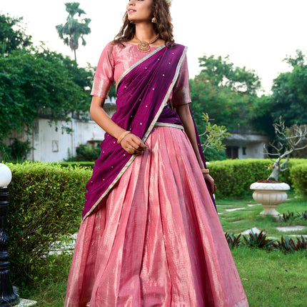 Lorenvalley Pink Kanchipuram Zari Weaving Work Lehenga Choli with Dupatta