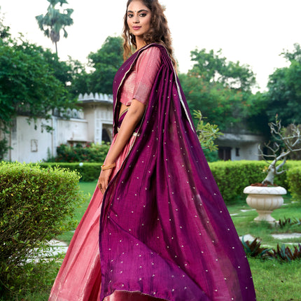 Lorenvalley Pink Kanchipuram Zari Weaving Work Lehenga Choli with Dupatta