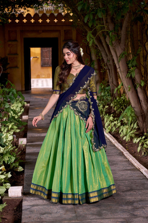 Lorenvalley Fashion Seagreen Kanchipuram Zari Weaving Work Lehenga Choli with Dupatta