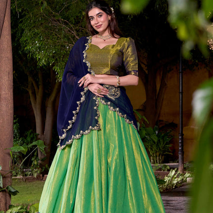 Lorenvalley Fashion Seagreen Kanchipuram Zari Weaving Work Lehenga Choli with Dupatta