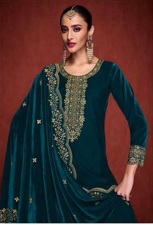 Lorenvalley Fashion Women Rama Velvet Embroidered Salwar Suit Material