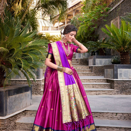 Lorenvalley Pink Jacquard Silk Paithani Zari Weaving Work Lehenga Choli with Dupatta