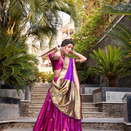 Lorenvalley Pink Jacquard Silk Paithani Zari Weaving Work Lehenga Choli with Dupatta