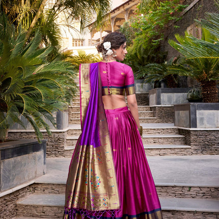 Lorenvalley Pink Jacquard Silk Paithani Zari Weaving Work Lehenga Choli with Dupatta