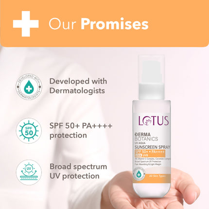 Lotus DermaBotanics 3% Vitamin C Complex + Ceramide Complex UV Aqua Sunscreen Spray SPF 50 + PA++++