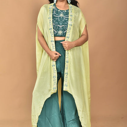 Morchari Women Hand Embroidery Crop Top-Green