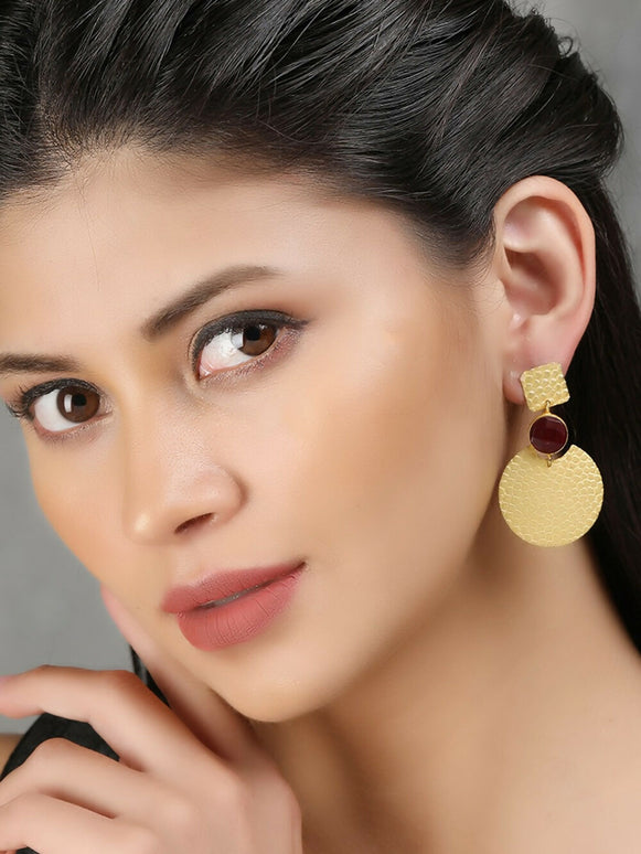 Joban Fashion Women Round Shape Matte Gold Earrings