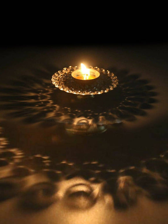 CraftVatika Gold-Toned Crystal Akhand Diya Oil Puja Lamp