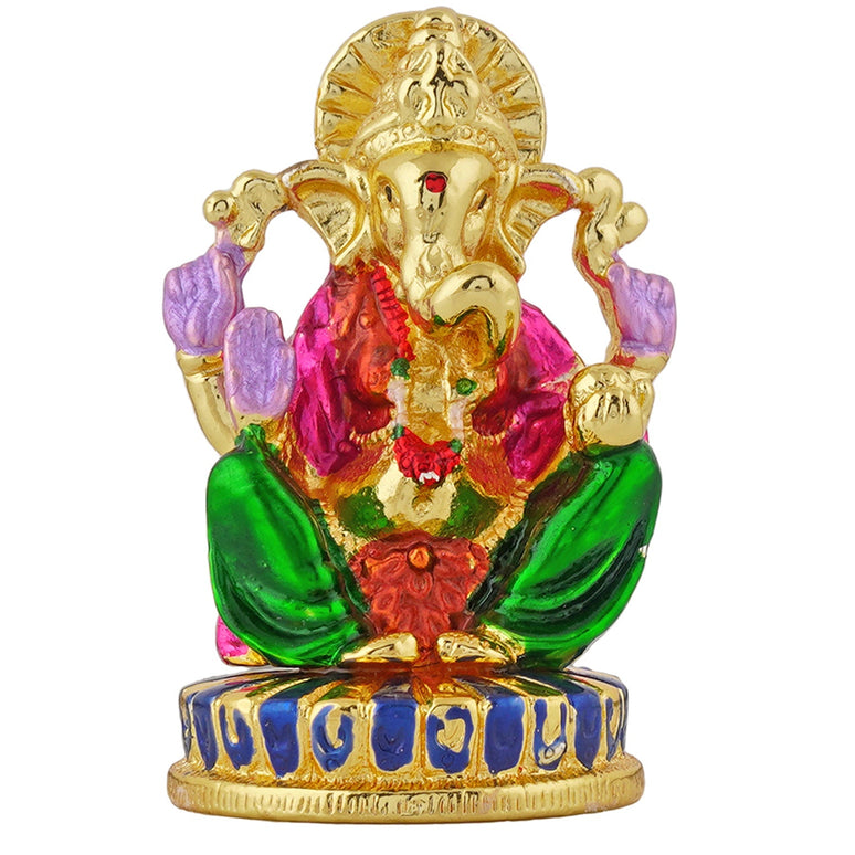 Estele Gold-Polished Spiritual Lord Ganesha Idol with multi-color Stone Type:Enamel for Gifts & HouseWarming/Home/Office Decors