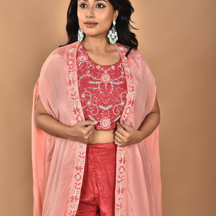 Morchari Women Hand Embroidery Crop Top-Rust