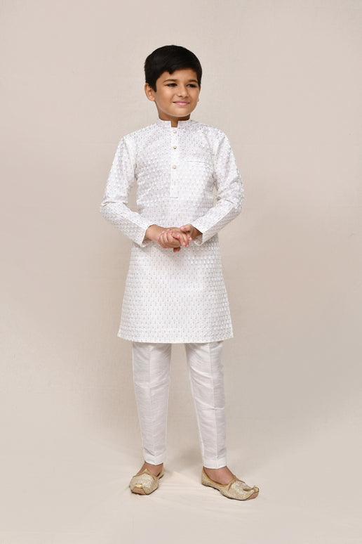 Joban Fashion Art Silk With Thread & Sequence Work White Kurta With Straight Fit Pant