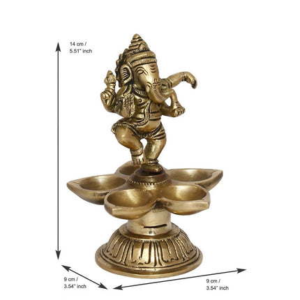 eCraftIndia Gold-Toned Handcrafted Dancing Lord Ganesha Showpiece With Diya