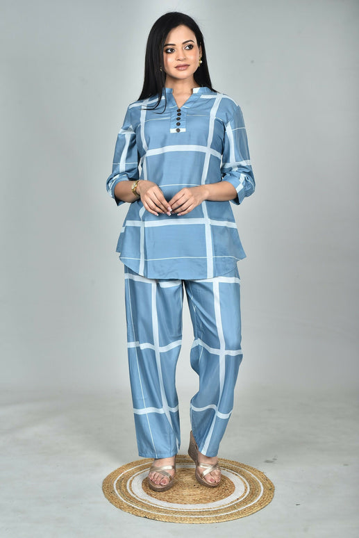 Morchari Digital Print Semi Muslin Co-Ord Set Top & Trouser-Multicolor