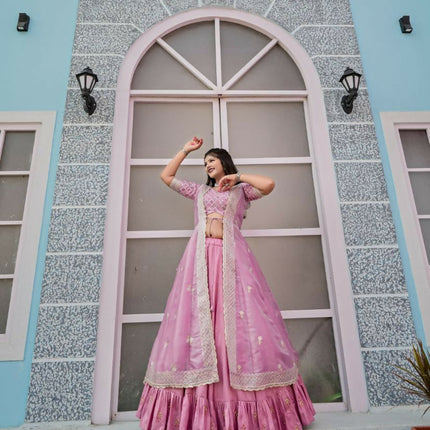 Aastha Fashion Pink Heavy Joya Silk Heavy Embroidery Zari Semi Stitched Wedding Wear Lehenga Choli