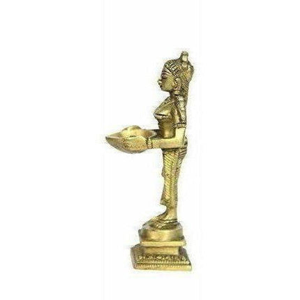 Oil Lamp Deep Lady Brass Collectible Handicraft Small Art