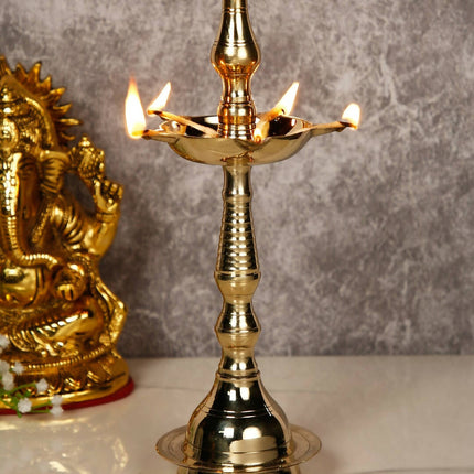 CraftVatika Gold-Toned Brass Kerala Diya Oil Lamp Stand
