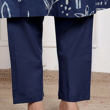 Miravan Womens Abstract Blue Printed Cotton Blue Co-Ord Set