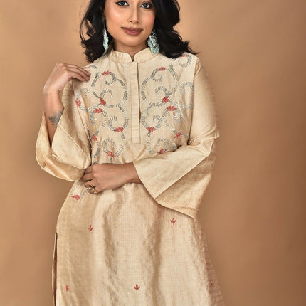 Morchari Women And Hand Embroidery Co-Ord Set-Beige
