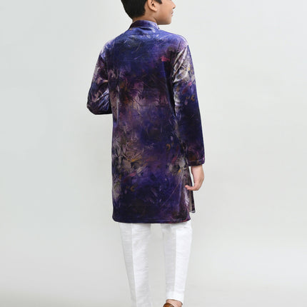 Joban Fashion Velvet Purple Kurta With Straight Fit Pant