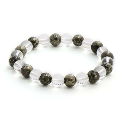 Clear Quatrz & Pyrite Black and White Beads Bracelet - Ruby Raang