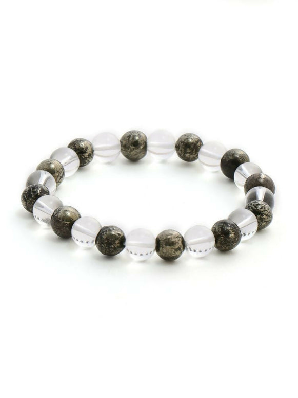 Clear Quatrz & Pyrite Black and White Beads Bracelet - Ruby Raang