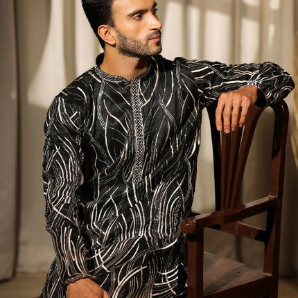 Black Viscose Designer Embroidery Work Kurta Set - Mahotsav