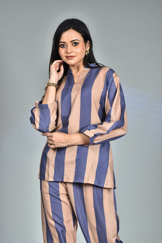 Morchari Digital Print Semi Muslin Co-Ord Set Top & Trouser-Multicolor