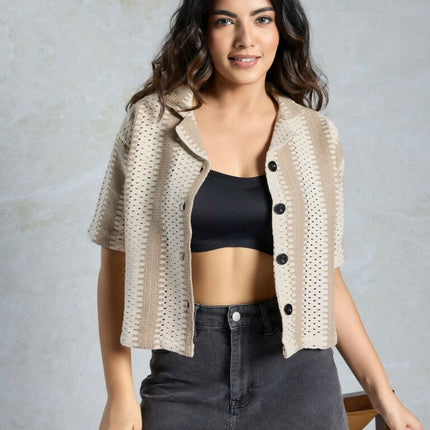 Grey Knited Wevon Designer Shirt - Hiral Fashion