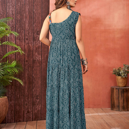 Aastha Fashion Rama Faux Blooming Georgette Glamorous Festival Wear Designer Navratri Gown Collection