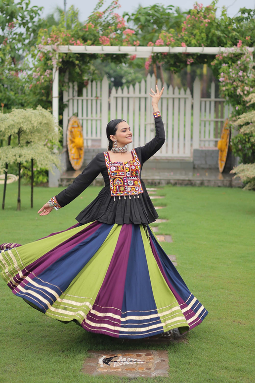 Lorenvalley Fashion Multicolor Rayon with Attractive Gota-Patti Lace Lehenga Choli