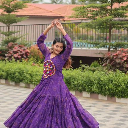 Aastha Fashion Purple Faux Georgette Navratri Designer Gown Collection