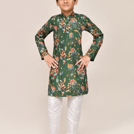 Joban Fashion Cotton Silk Green Kurta With Straight Fit Pant