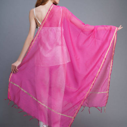 Shehnaai Chanderi Silk Dupatta In Magenta Colour With A Golden Woven Border