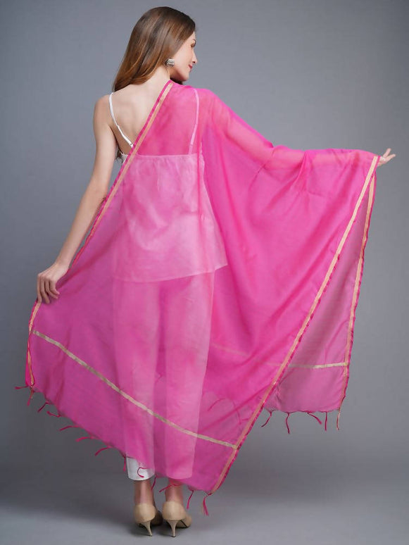 Shehnaai Chanderi Silk Dupatta In Magenta Colour With A Golden Woven Border