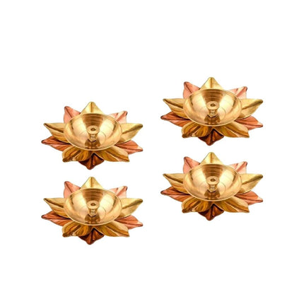 Tied Ribbons Gold-toned & Rose Gold-Toned 4 Pieces Antique Lotus Akhand Brass Diyas