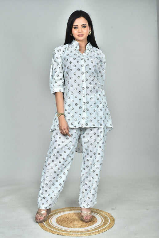 Morchari Digital Print Semi Muslin Co-Ord Set Top & Trouser-Multicolor