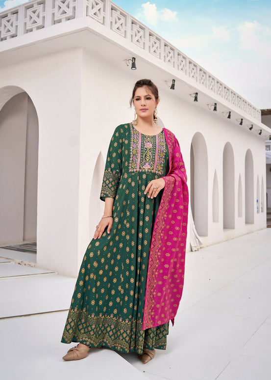 Aastha Fashion Green Rayon Party Wear Designer Gown Collection
