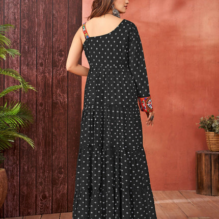 Aastha Fashion Black Faux Blooming Georgette Glamorous Festival Wear Designer Navratri Gown Collection