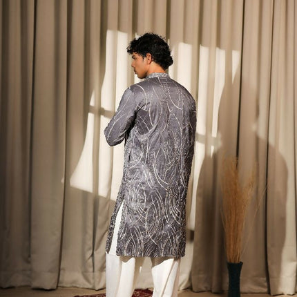 Bluish Grey Viscose Designer Embroidery Work Kurta Set - Mahotsav