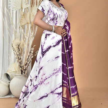 Morchari Women Tai Dai And Hand Embroidery Lehenga-Purple