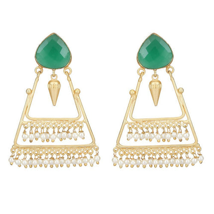 Joban Fashion Women Green Stone Matte Gold Earrings