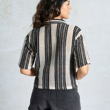 Black Knited Wevon Designer Shirt - Hiral Fashion