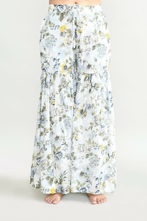 Joban Fashion Beautiful White Printed Cotton Sharara