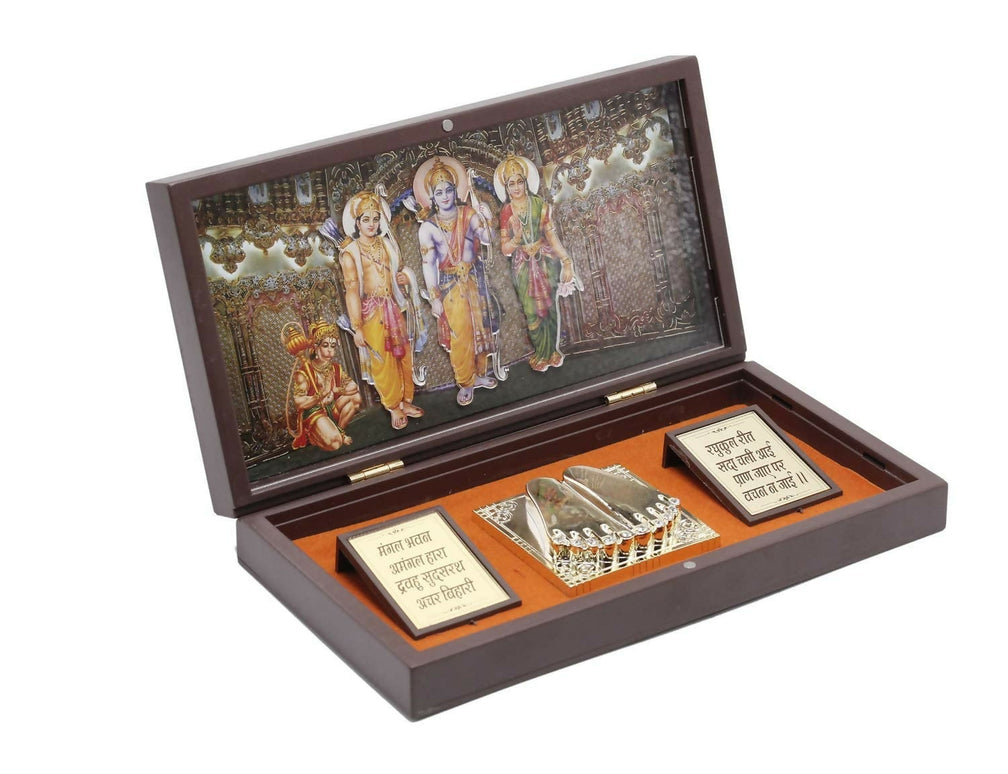 Xcellent Ram Darbar Charan Paduka with Golden Finish Worship Rectangular Box