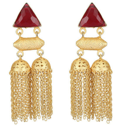 Joban Fashion Women Red Stone Matte Gold Jhumka