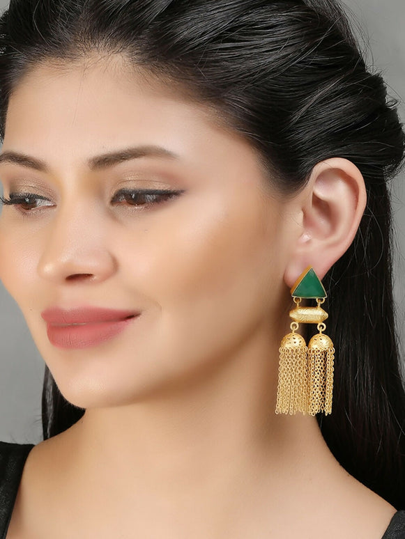 Joban Fashion Women Green Stone Matte Gold Jhumka